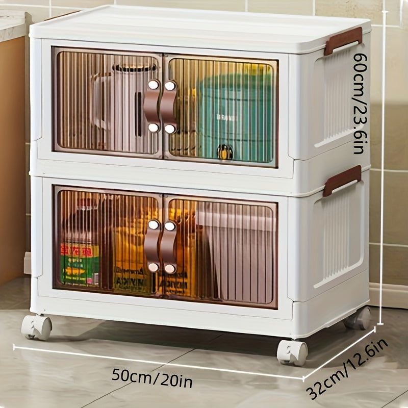 Foldable 19.69inch storage box 1/2/3 layers, large double opening storage organizer, large storage box with lid and wheels for clothes, snacks, and books, home office outdoor foldable container, kitchen storage cabinet
