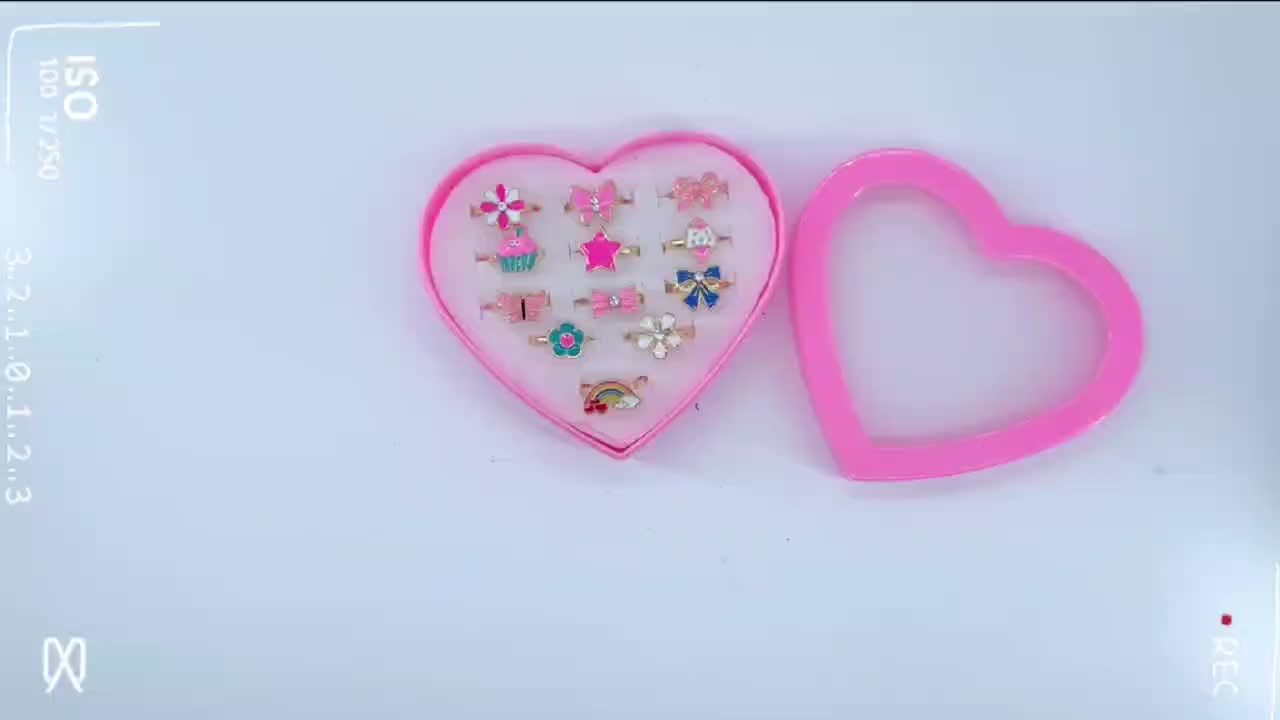 12pcs Cute Cartoon Princess Ring Set for Kids Girls, Zinc Alloy, Assorted Designs in Gift Box