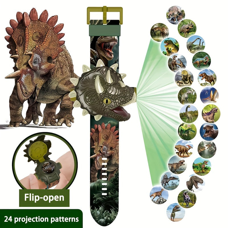 Children Dinosaur Projection Watch Electronic Watch For Kids Flip Watch Adjustable Digital Screen 3D Cartoon Animal 24 Projection Patterns Birthday Gift Educational Toy Christmas, Halloween Gift