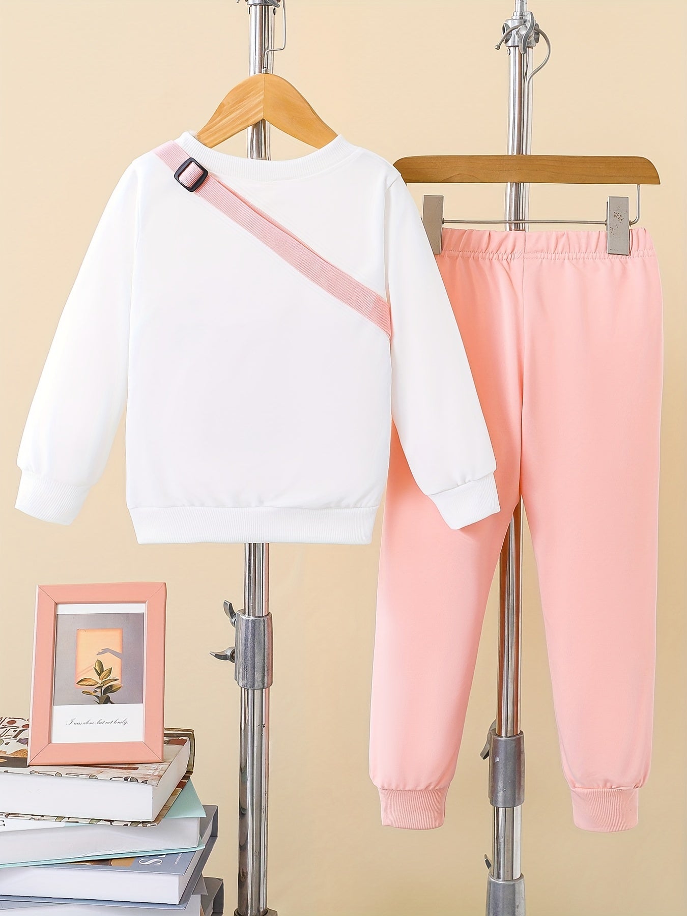 Girls 3pcs Trendy Sets, Solid Sweatshirt & Jogger Pants & Bag Sets Kids Clothes For Autumn Outdoor Sports