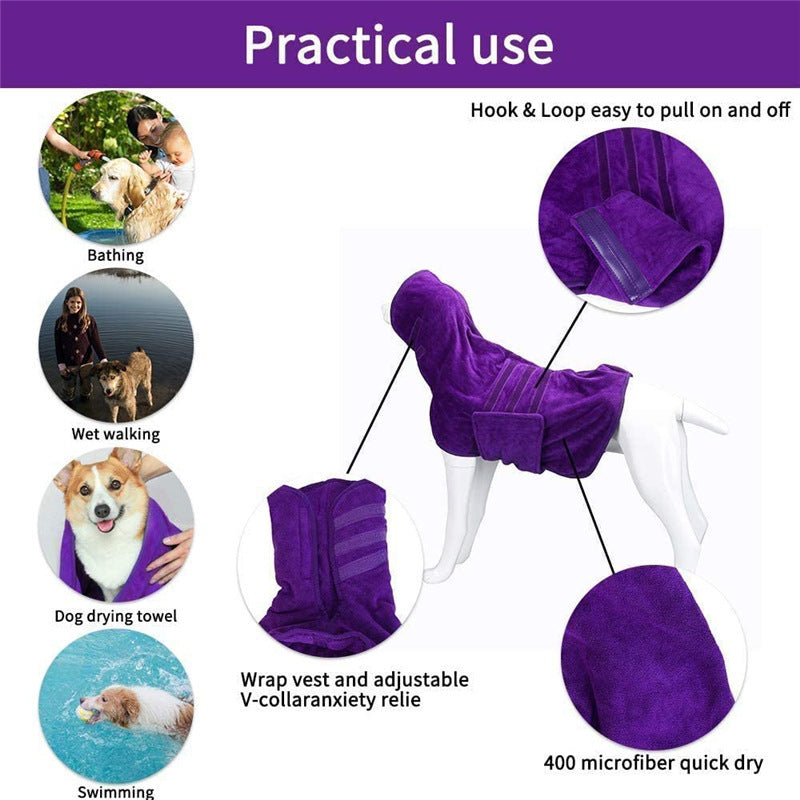 Ultra-Soft Microfiber Dog Bathrobe Towel - Dogs Grooming Essential for Drying and Comfort - Super Absorbent, Quick-Drying, Cozy Robe Vest for Pets