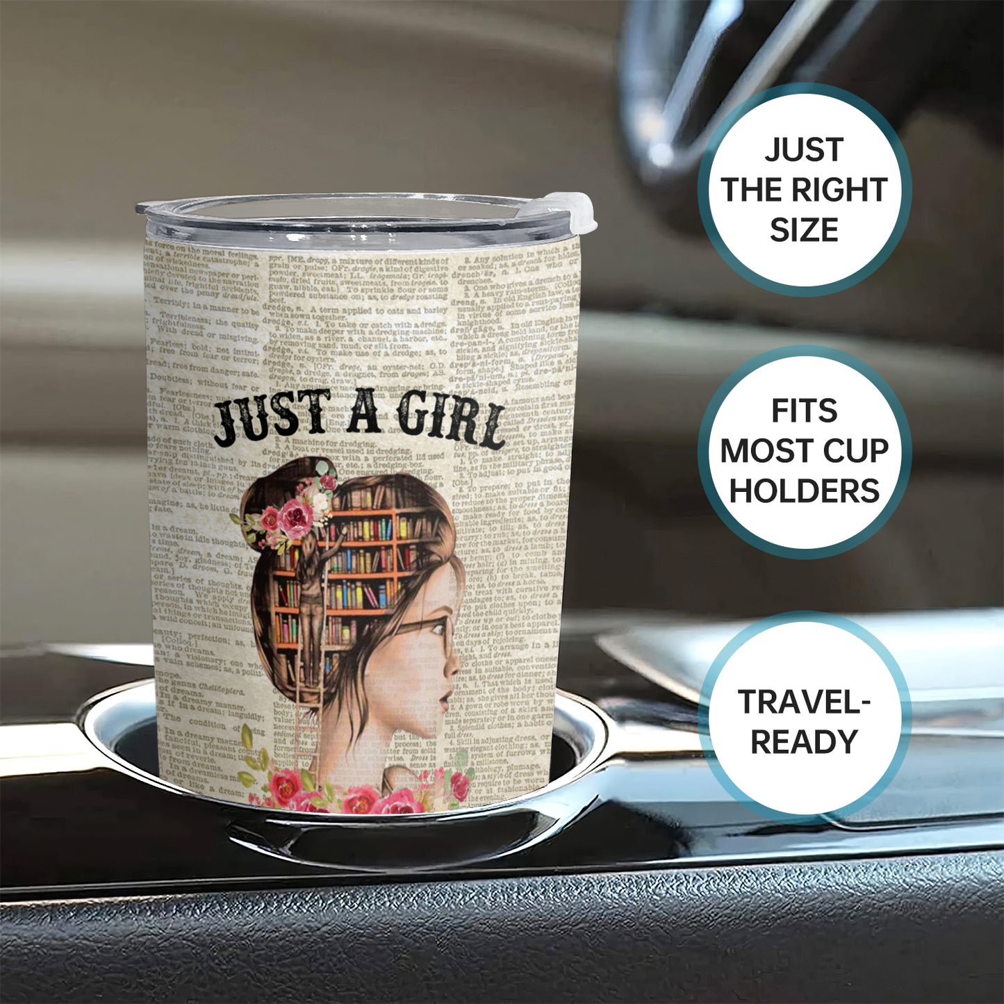 20 Oz Just A Girl Who Loves Books Travel Tumbler - Durable Stainless Steel, Vacuum Insulated, Spill-Proof Lid for Cold & Hot Beverages, Perfect for Bookworms On-the-Go