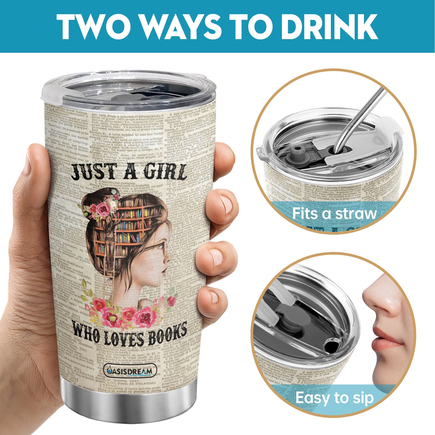 20 Oz Just A Girl Who Loves Books Travel Tumbler - Durable Stainless Steel, Vacuum Insulated, Spill-Proof Lid for Cold & Hot Beverages, Perfect for Bookworms On-the-Go