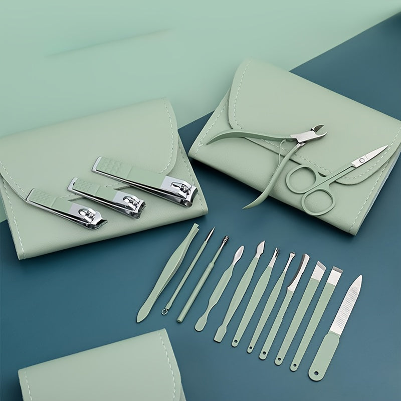 4/8/12/16pcs Household Multi-Functional Stainless Steel Ear Spoon Nail Clippers Pedicure Nail Scissors Tool Set with Folding Bag Manicure Cutter Kits