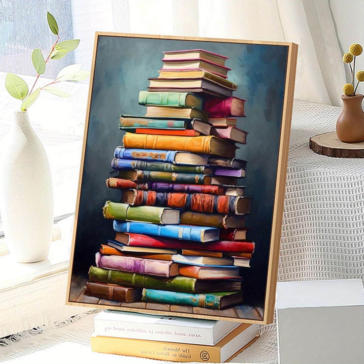DIY Paint by Numbers Kit for Adults, Acrylic Painting Kit 16x20inch, Canvas Tower of Books Wall Art Home Decor, Ideal Gift for Mother's Day, Father's Day, Birthdays, Christmas - Frameless