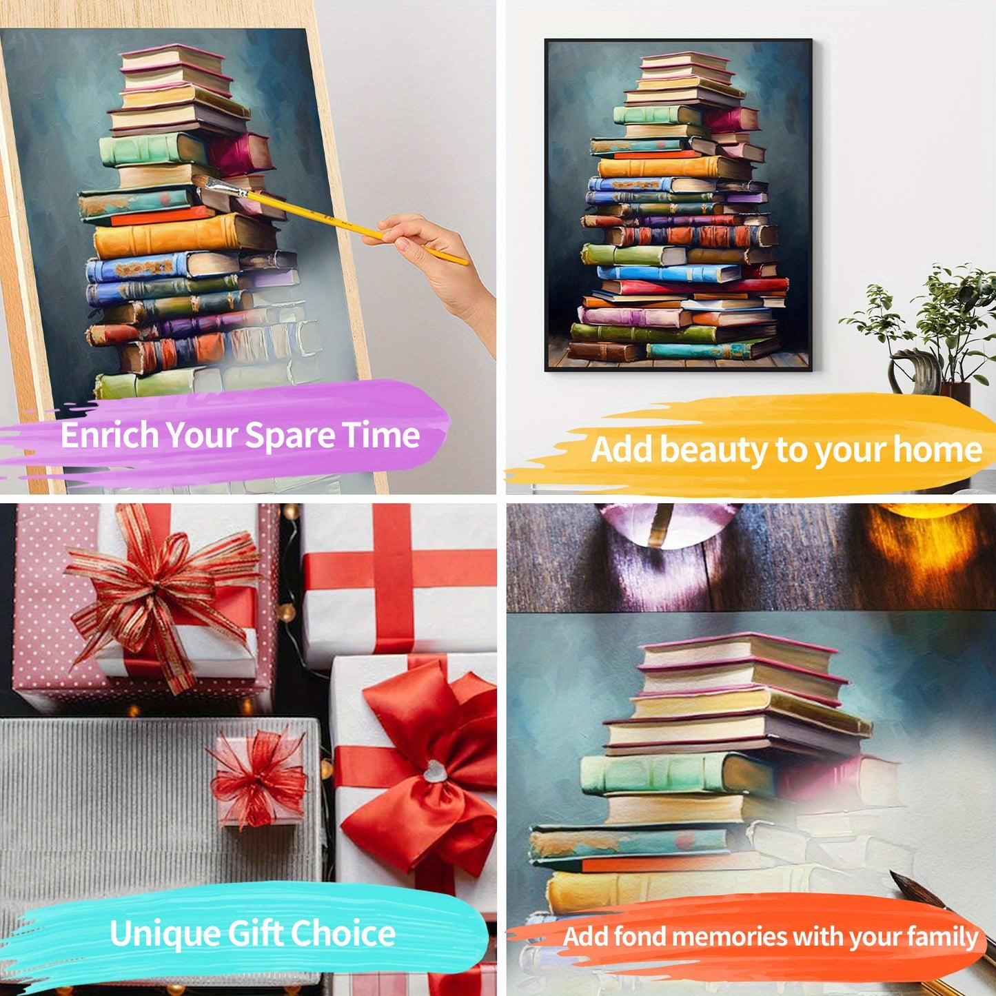 DIY Paint by Numbers Kit for Adults, Acrylic Painting Kit 16x20inch, Canvas Tower of Books Wall Art Home Decor, Ideal Gift for Mother's Day, Father's Day, Birthdays, Christmas - Frameless