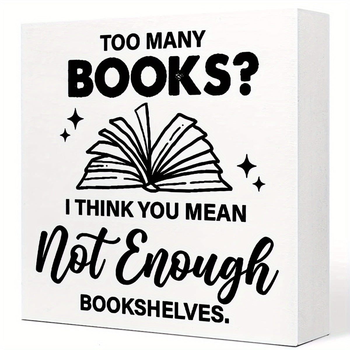 1pcs Contemporary Square Wall Art Decor with PS Material, "Too Many Books" Quote Desk Sign for Home Office Shelf/Tabletop Decoration - No Electricity Needed