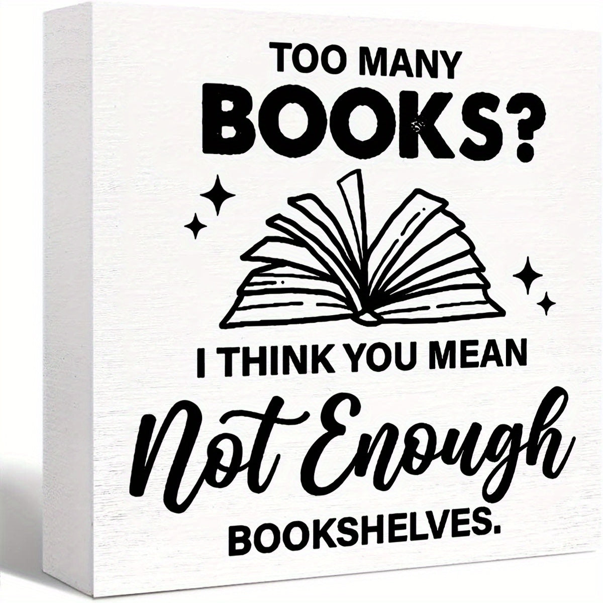 1pcs Contemporary Square Wall Art Decor with PS Material, "Too Many Books" Quote Desk Sign for Home Office Shelf/Tabletop Decoration - No Electricity Needed