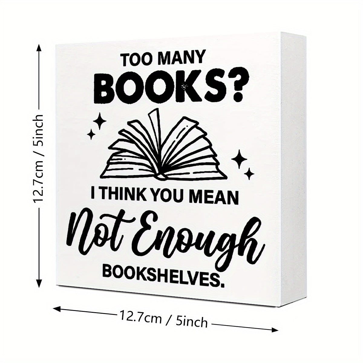 1pcs Contemporary Square Wall Art Decor with PS Material, "Too Many Books" Quote Desk Sign for Home Office Shelf/Tabletop Decoration - No Electricity Needed