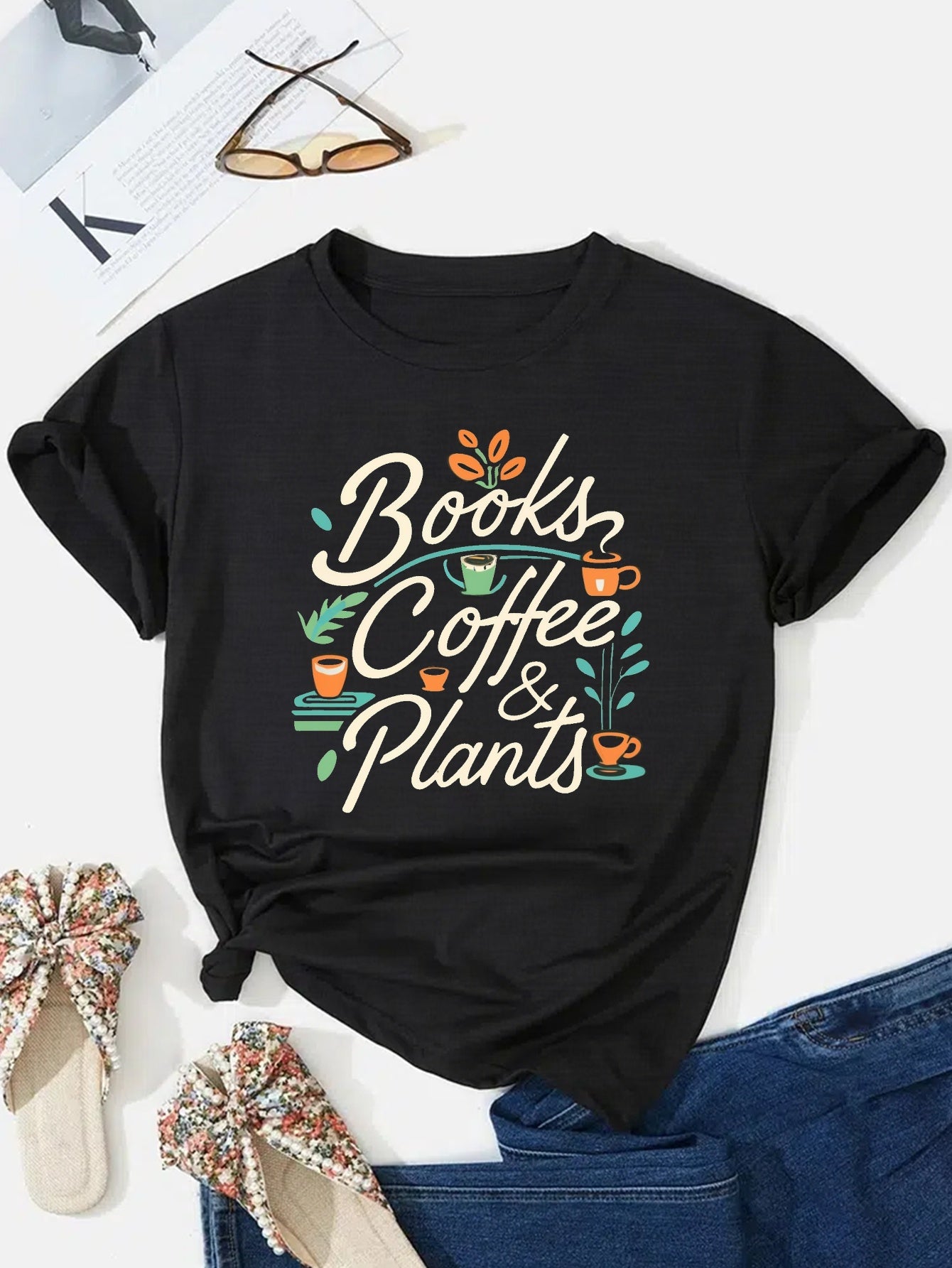 BOOKS COFFEE PLANTS women's comfit t-shirt