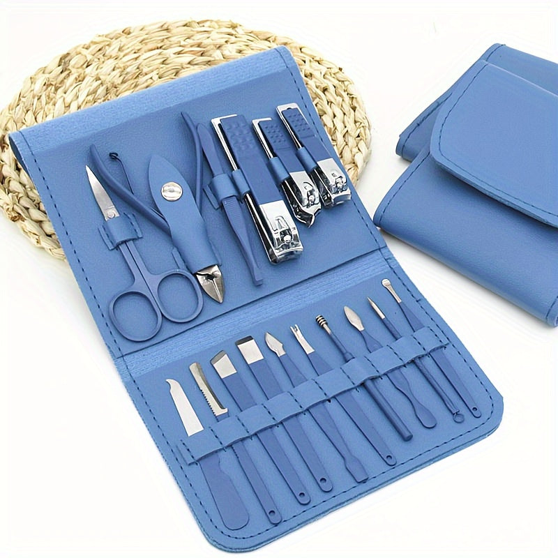 4/8/12/16pcs Household Multi-Functional Stainless Steel Ear Spoon Nail Clippers Pedicure Nail Scissors Tool Set with Folding Bag Manicure Cutter Kits