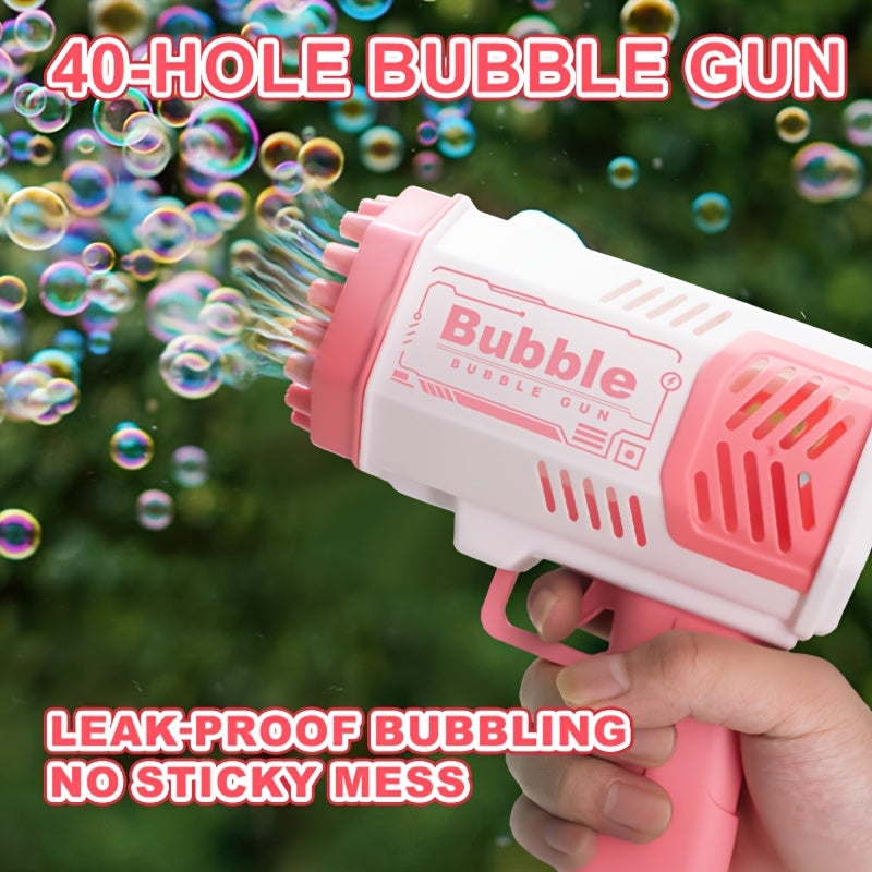 MAMXUAN Youngsters' 40-Hole Bubble Blaster Gun with LED Light - Portable Electric Bubble Maker for Outdoor Fun, Blue & Pink Plastic Bubble Guns for Boys and Girls (Bubbles Not Included)