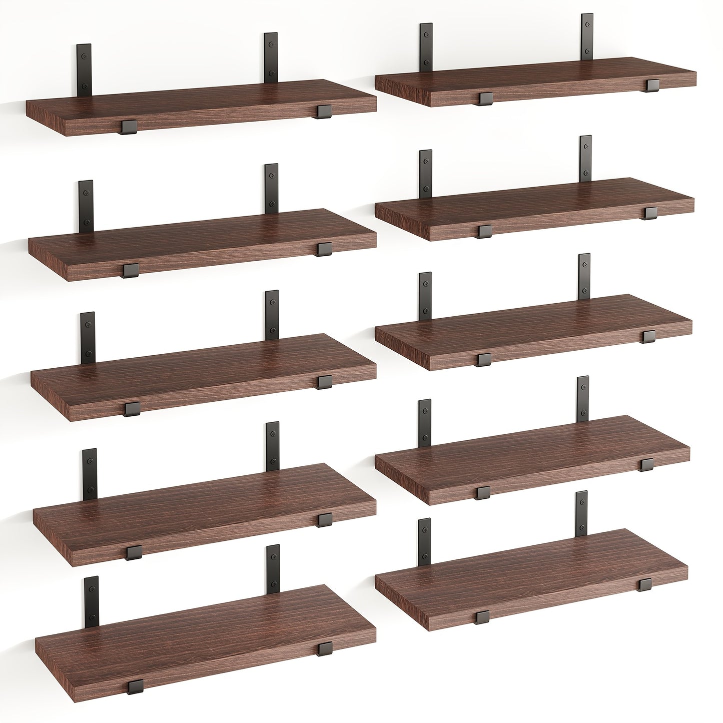 10-Pack Heavy-Duty Floating Shelves - Natural Wood Modern Minimalist Wall Shelves, Large 15.8x5.9 Inch Floating Shelves for Living Room, Kitchen, Bathroom, Bedroom - Easy Installation with Pre-Drilled Holes - Space-Saving Sto