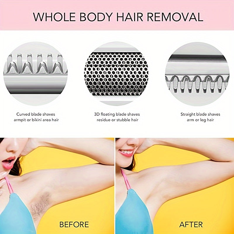 4in1 Women's Electric Hair Remover Multifunctional Women's Electric Shaver Trimmer Set Bikini Line Trimmer for Women USB Rechargeable for Eyebrows, Nose, Face Legs Hair Removal Portable Gentle Perfect Gift for Women