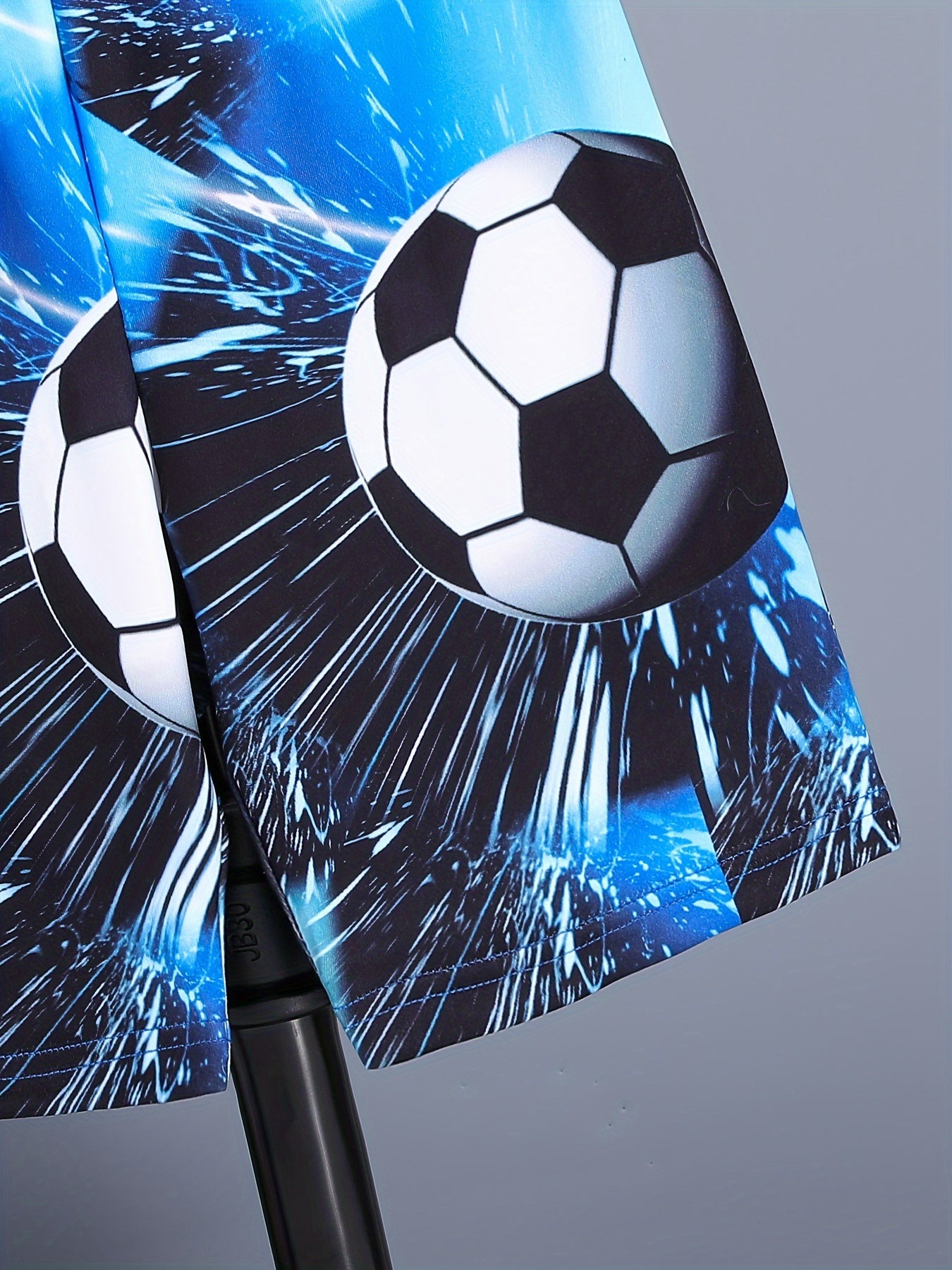 Boys Summer 2024 Collection, Casual Geometric-Patterned Soccer Ball Print, Knit Polyester with Slight Stretch, Loose Fit, Sporty Outfit Set for Kids, for Outdoor