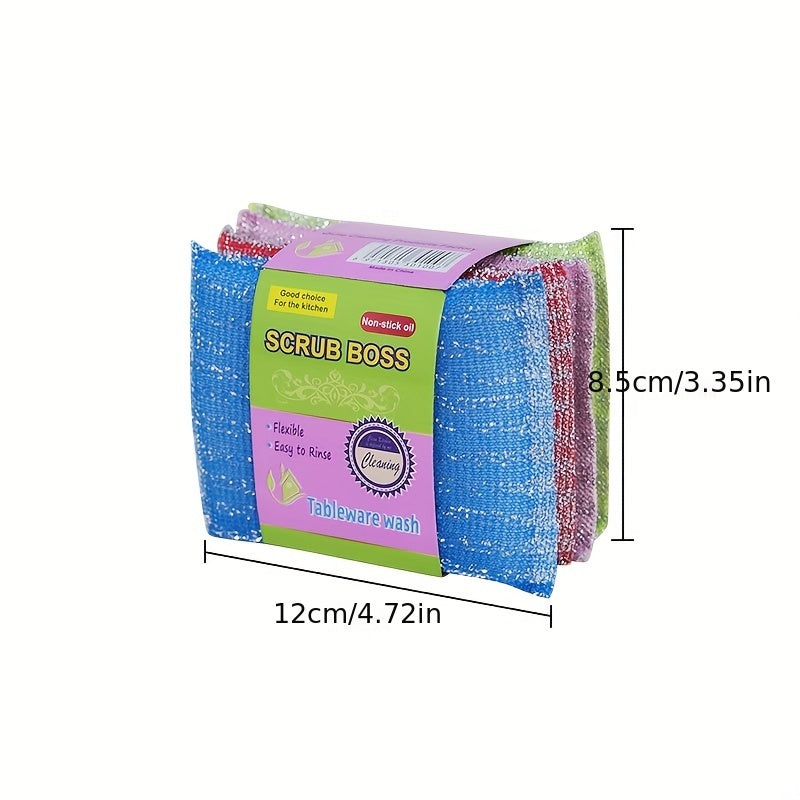 4pcs, Kitchen Dishwashing Sponge, Does Not Hurt Pot Brush Pot Artifact, Household Double-sided Cleaning Sponge Wipe, Scouring Pad, Kitchen Scrub Sponge, Cleaning Supplies, Cleaning Tool, Back To School Supplies