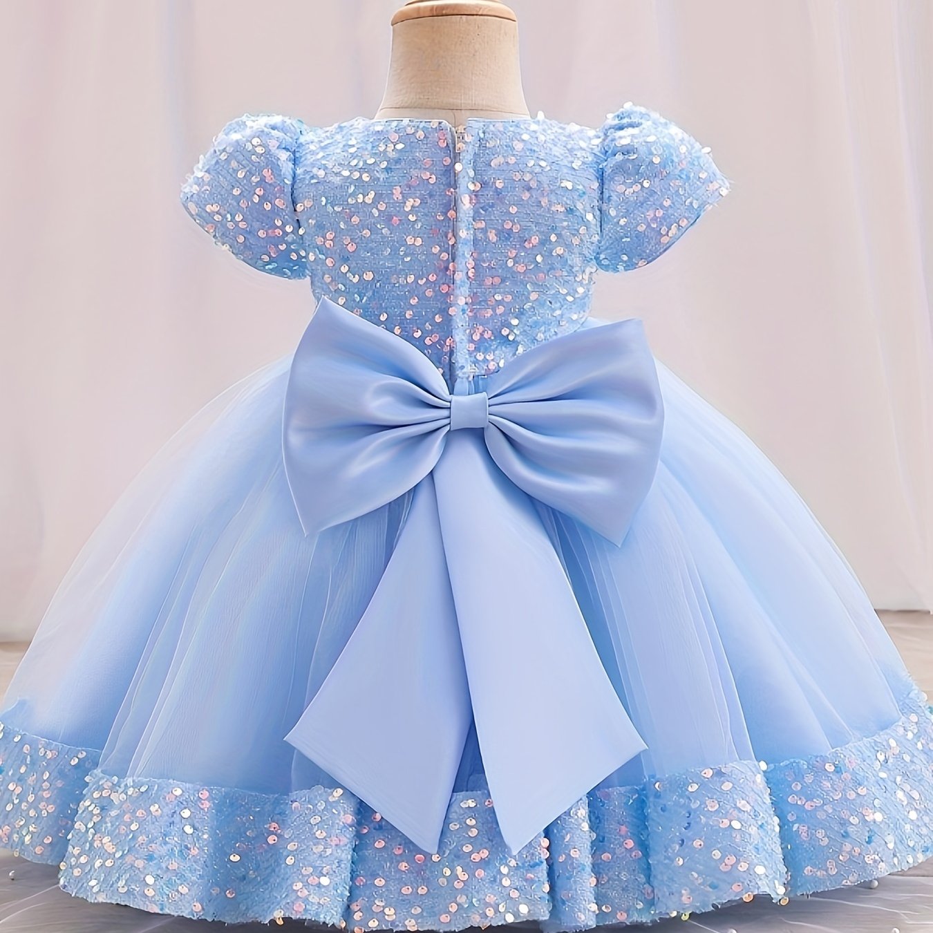 Gorgeous Sequin Flower Decor Puff Short Sleeve Tutu Dress Princess Dress Girls Kids Clothes Party Christmas