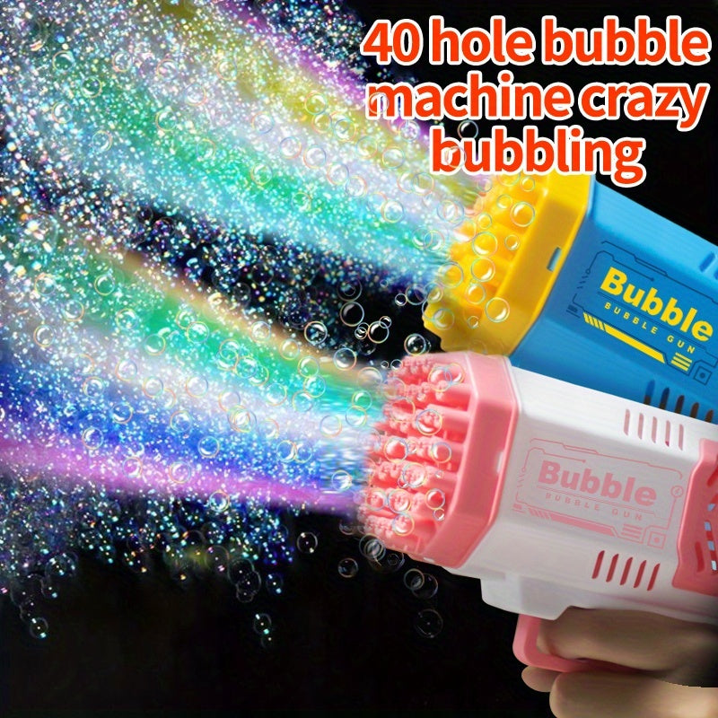 MAMXUAN Youngsters' 40-Hole Bubble Blaster Gun with LED Light - Portable Electric Bubble Maker for Outdoor Fun, Blue & Pink Plastic Bubble Guns for Boys and Girls (Bubbles Not Included)