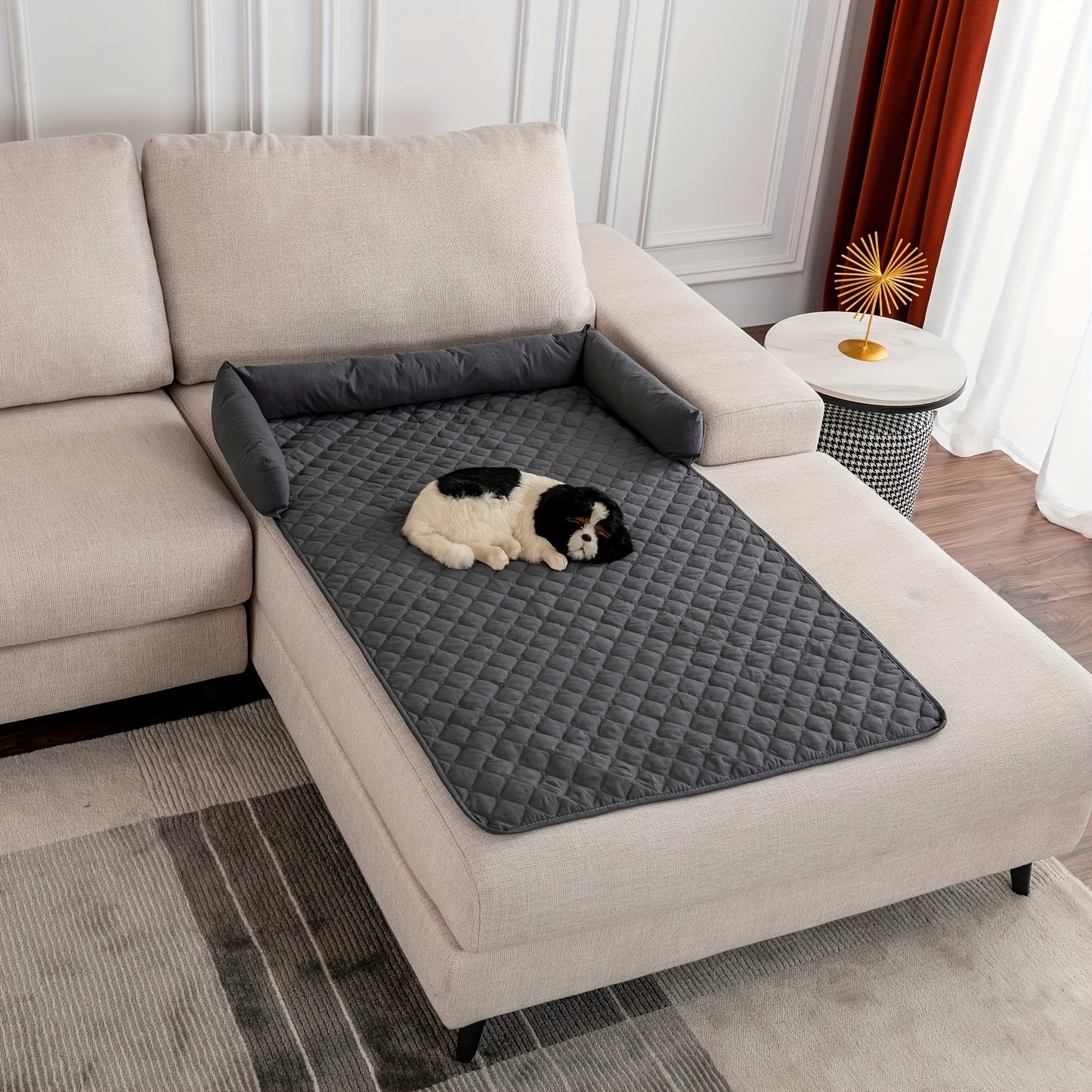 1pc, Water Resistant Reversible Sofa Cover for Pets - Furniture Protector with Elastic Straps - Ideal for Living Room, Bedroom, and Office Décor