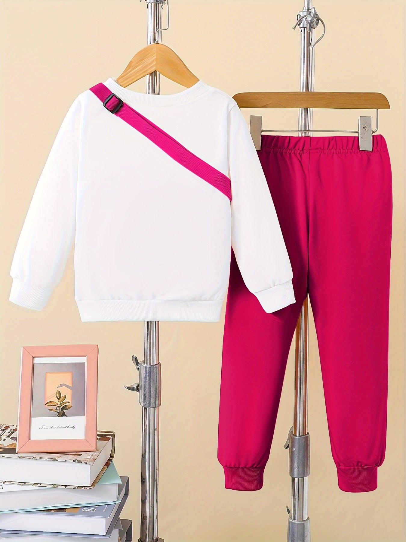 Girls 3pcs Trendy Sets, Solid Sweatshirt & Jogger Pants & Bag Sets Kids Clothes For Autumn Outdoor Sports