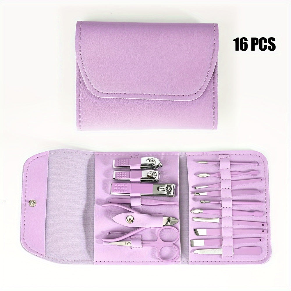 4/8/12/16pcs Household Multi-Functional Stainless Steel Ear Spoon Nail Clippers Pedicure Nail Scissors Tool Set with Folding Bag Manicure Cutter Kits