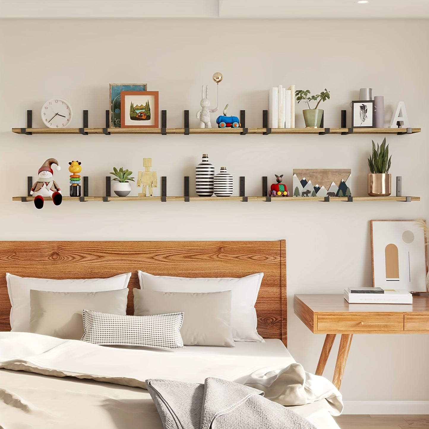 10-Pack Heavy-Duty Floating Shelves - Natural Wood Modern Minimalist Wall Shelves, Large 15.8x5.9 Inch Floating Shelves for Living Room, Kitchen, Bathroom, Bedroom - Easy Installation with Pre-Drilled Holes - Space-Saving Sto