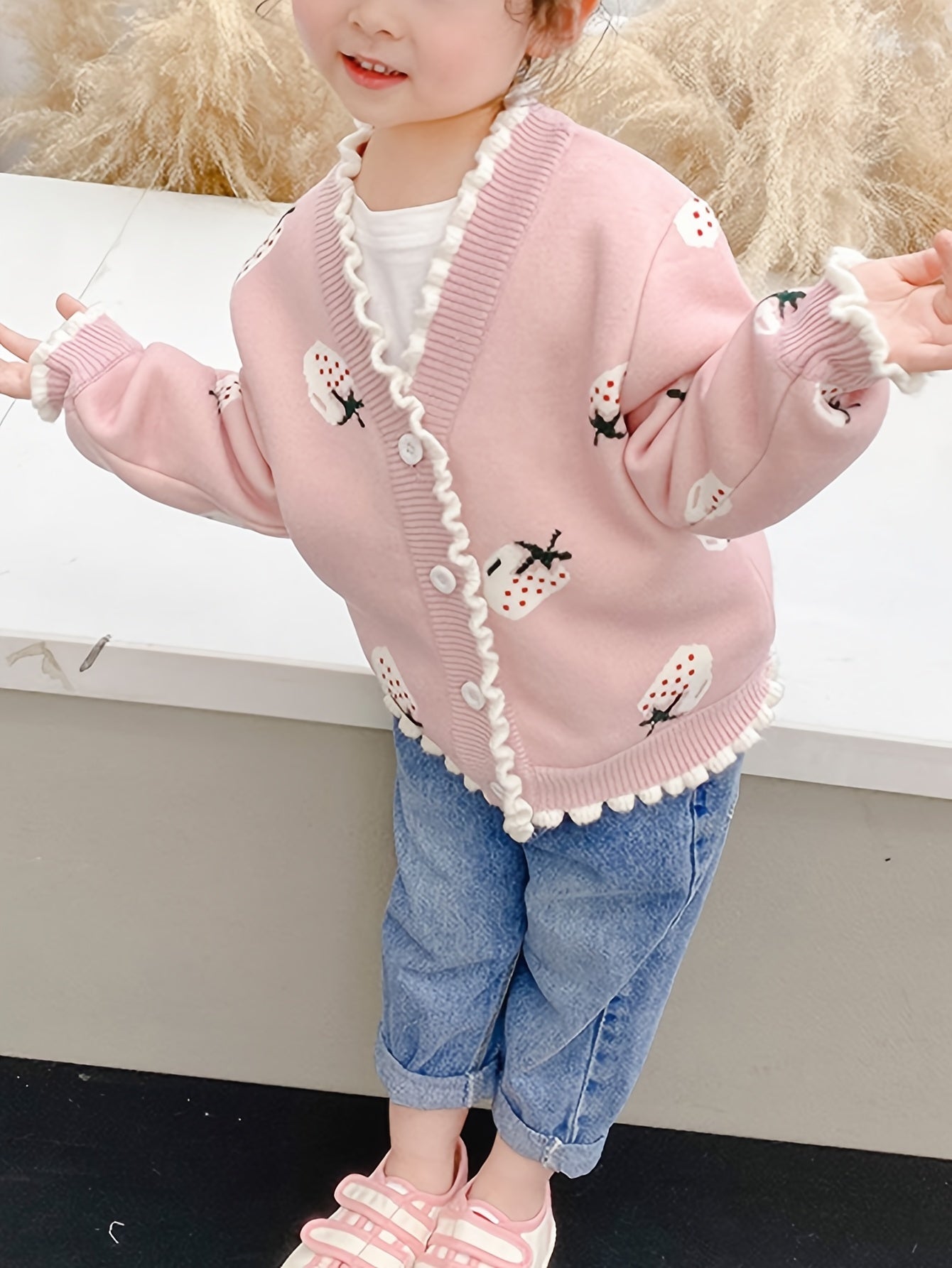 Girls' Stylish Fleece Sweater, Kids' Fashionable Warm Knitted Jacket for Toddlers and Babies