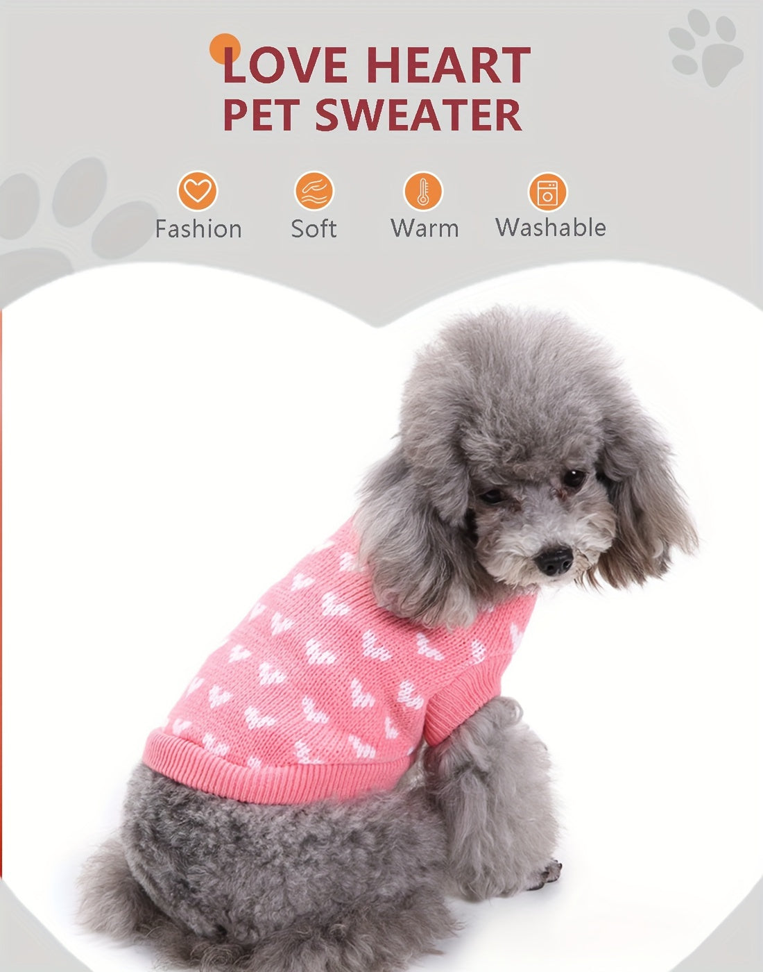 Dog Sweater with Pink Heart Design - Comfortable Knitwear for Dogs of All Sizes, Soft And Warm Pullover for Pets