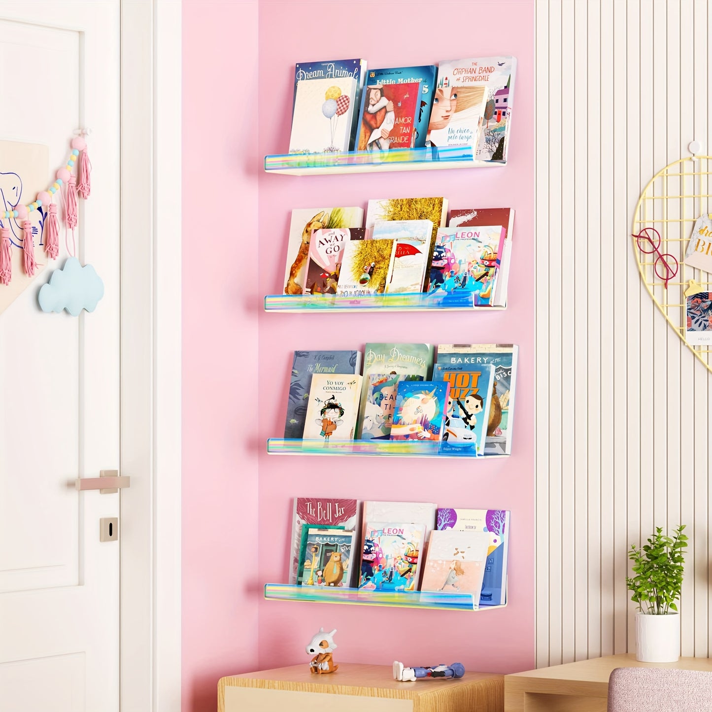 6-Pack Rainbow Acrylic Floating Shelves With Mounting Kit, Wall-Mounted Kids' Shelving For Books, Nail Polish Rack, Perfume Display Wall Shelf For Bedroom, Living Room, Bathroom