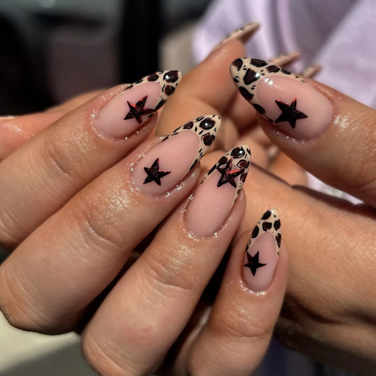 24PCS Almond Nails – Mixed Solid Colors with Subtle Florals & Golden Highlights