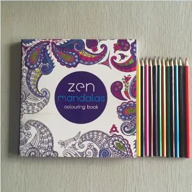 12 Color Pencils + 128 Pages Zen Mandalas Coloring Book For Adults Children Relieve Stress Kill Time Secret Garden Art Book