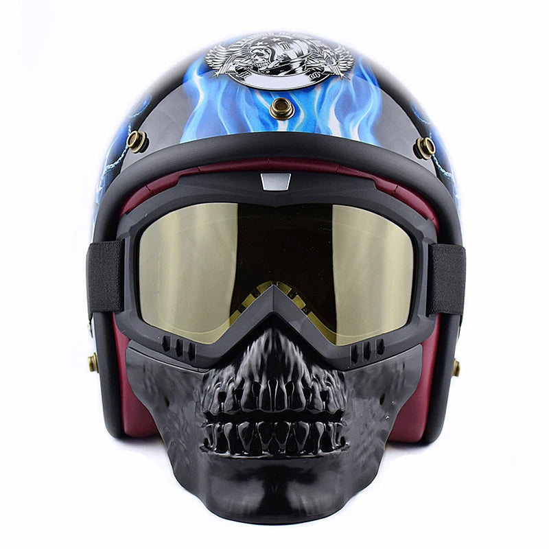 Motorcycle Face Mask Skull Open Face Helmet Mask Anti-UV Dust Helmets Goggles Vintage Mask Men Balaclava Winter Ski Face Shield