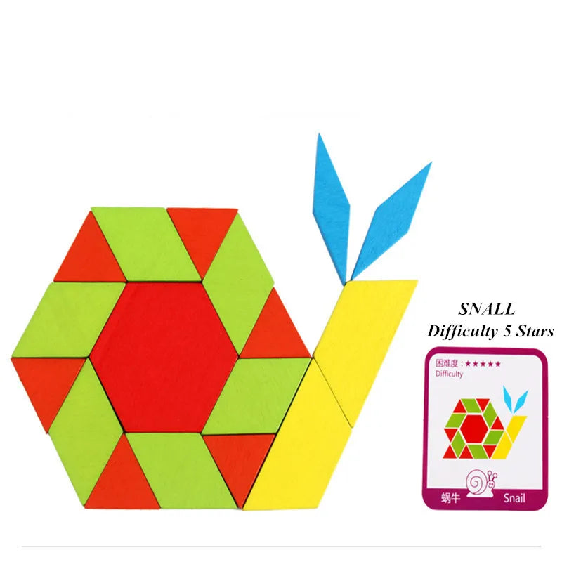 155 Pcs Wooden Pattern Blocks Set Geometric Shape Puzzle Kindergarten Classic Educational Montessori Tangram Toys for Kids