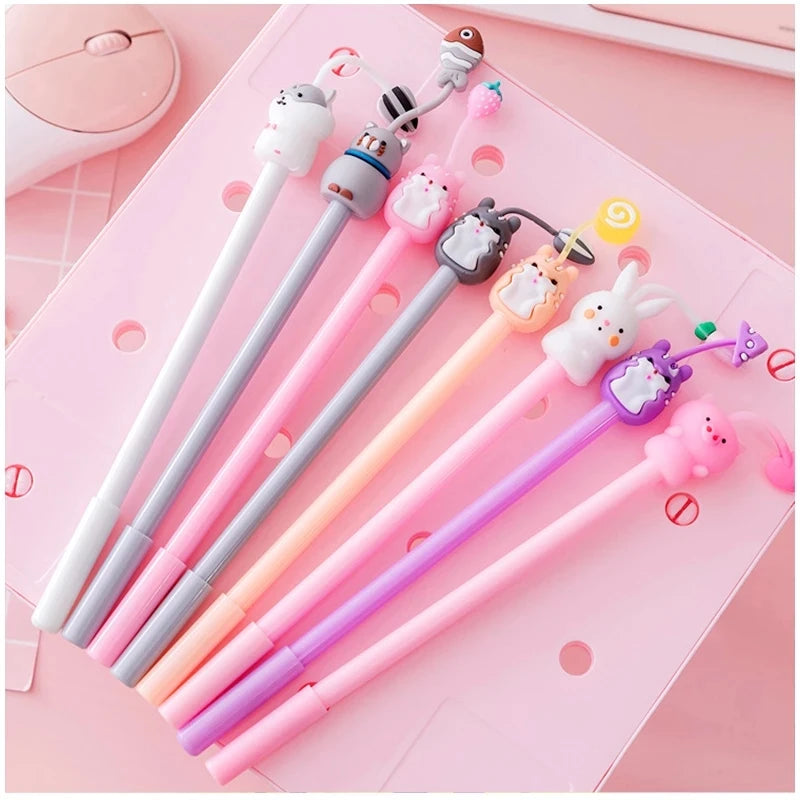 10Pcs / Set Cute Gel Pen Kawaii Random Pattern Unicorn Pony 0.5m Black Gel Ink Pen School Stationery Office Suppliers Gifts