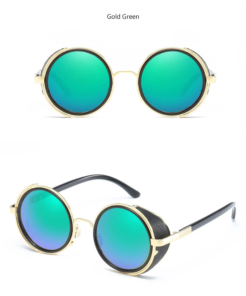 Retro Steampunk Sunglasses Men Women Round Metal Shields Sun Glasses Brand Designer Fashion Eyewear Mirror Lens UV400