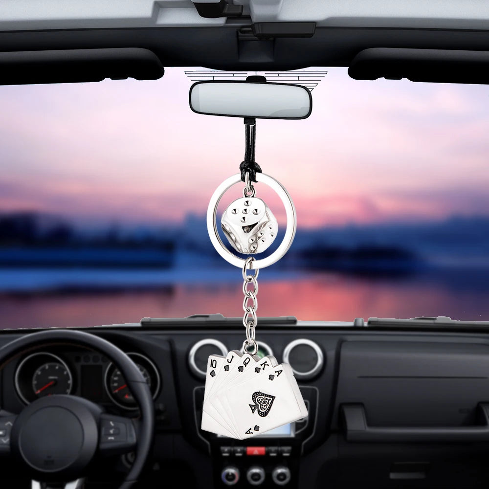 Charm Dice Poker Car Pendant Rearview Mirror Decoration Hanging Ornaments Automobiles Interior Car Accessories Holiday Gifts