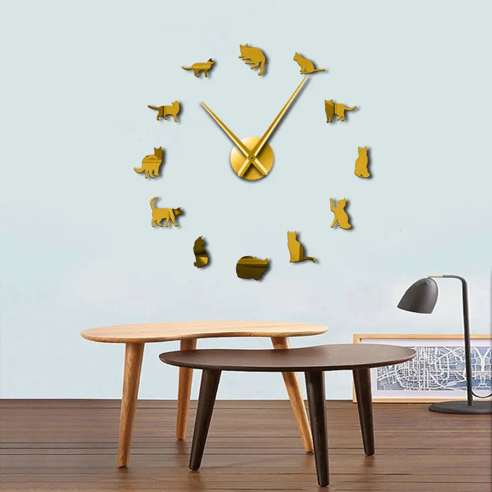 Silhouette Cats Wall Art Kittens DIY Giant Wall Clock Playful Cats Big Needle Kitty Girl Room Large Wall Watch Feline Fan Gift