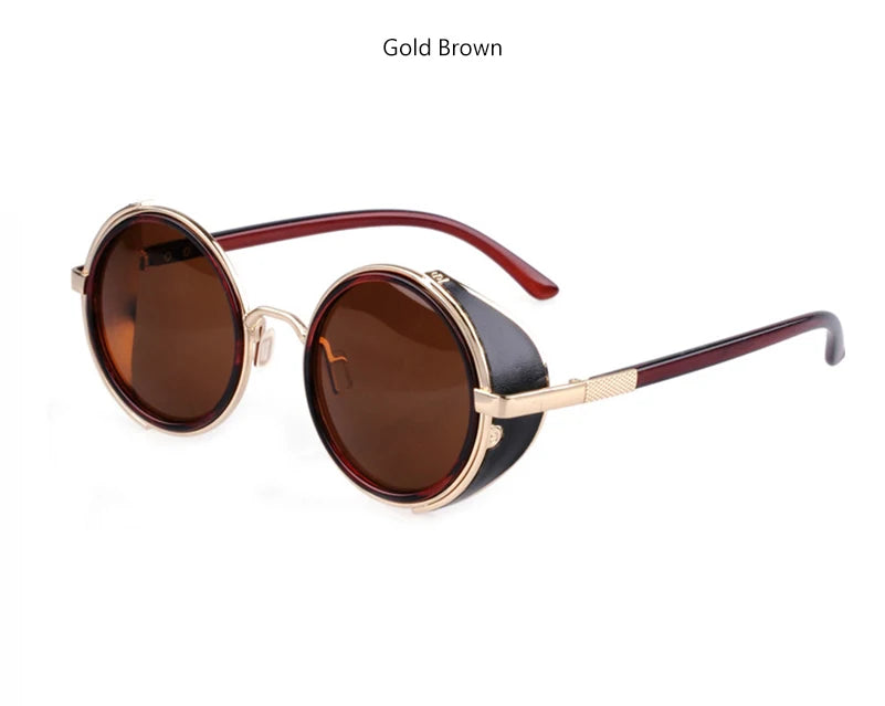 Retro Steampunk Sunglasses Men Women Round Metal Shields Sun Glasses Brand Designer Fashion Eyewear Mirror Lens UV400