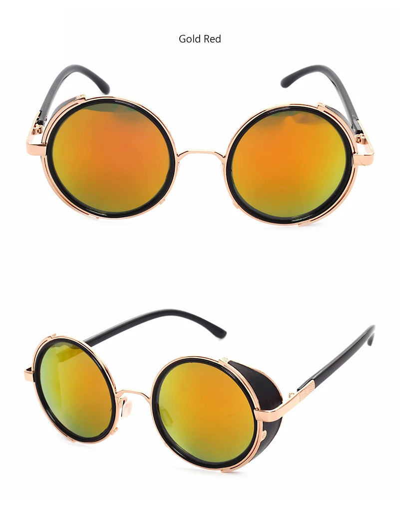 Retro Steampunk Sunglasses Men Women Round Metal Shields Sun Glasses Brand Designer Fashion Eyewear Mirror Lens UV400