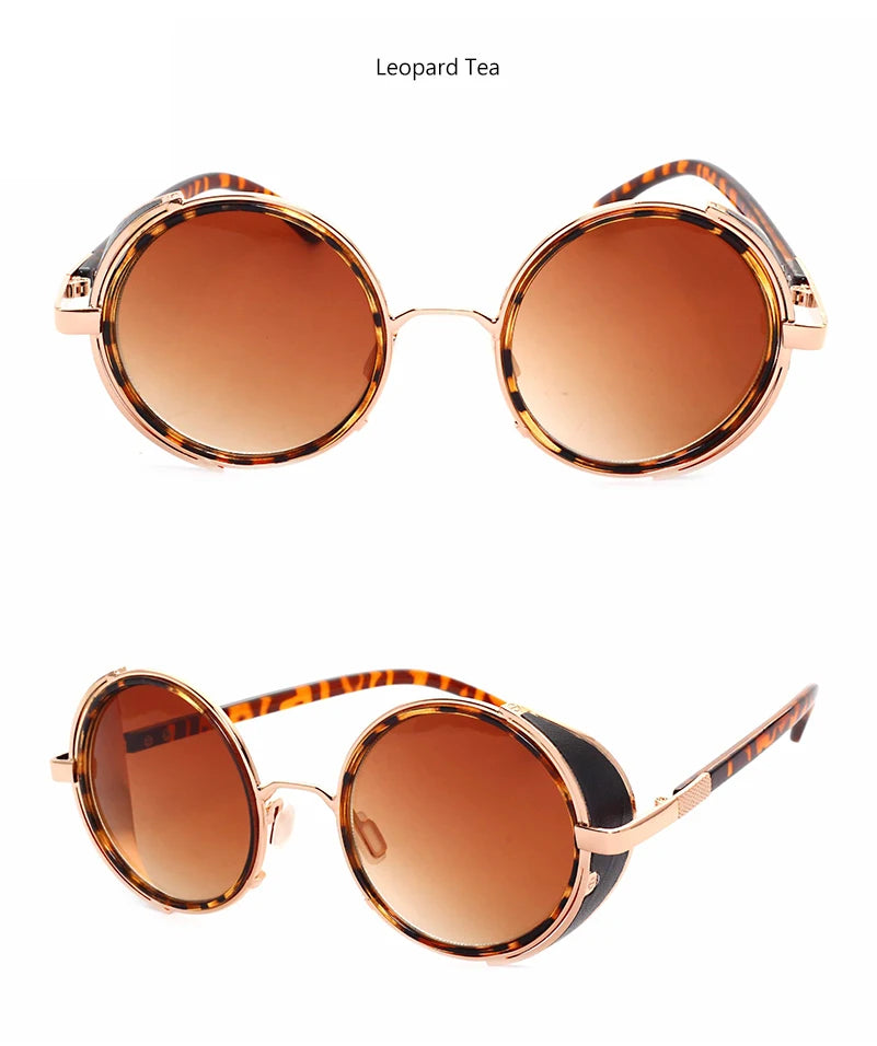 Retro Steampunk Sunglasses Men Women Round Metal Shields Sun Glasses Brand Designer Fashion Eyewear Mirror Lens UV400