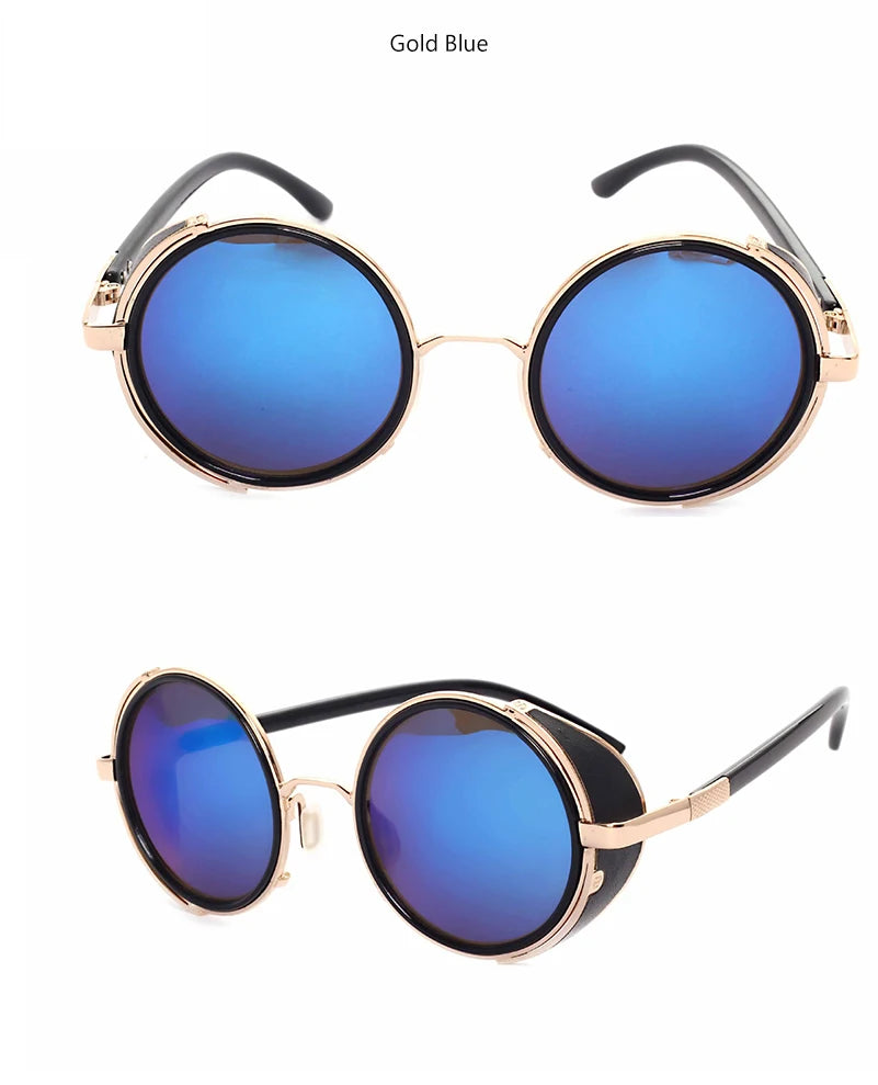 Retro Steampunk Sunglasses Men Women Round Metal Shields Sun Glasses Brand Designer Fashion Eyewear Mirror Lens UV400