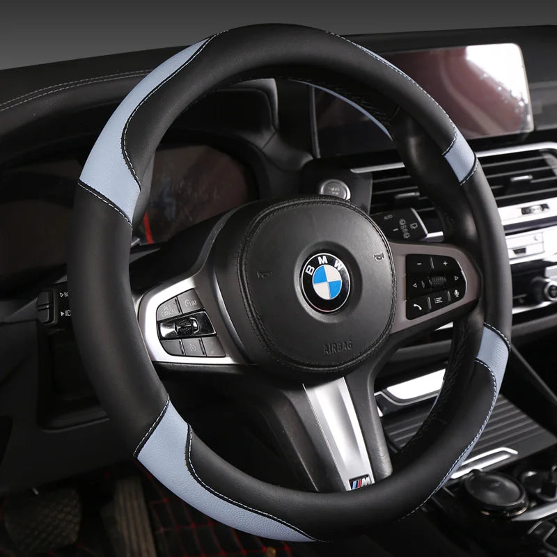 Car Steering Wheel Cover - Universal Car for Diverse Cars, Durable Leather Cover with Anti-Slip Lining, Fit for 14.5"-15"