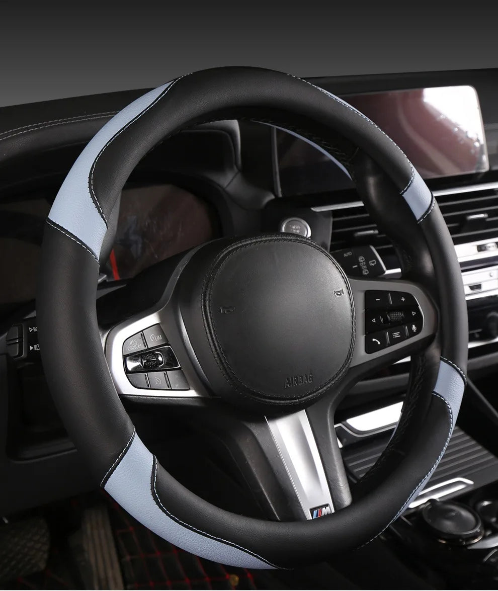 Car Steering Wheel Cover - Universal Car for Diverse Cars, Durable Leather Cover with Anti-Slip Lining, Fit for 14.5"-15"