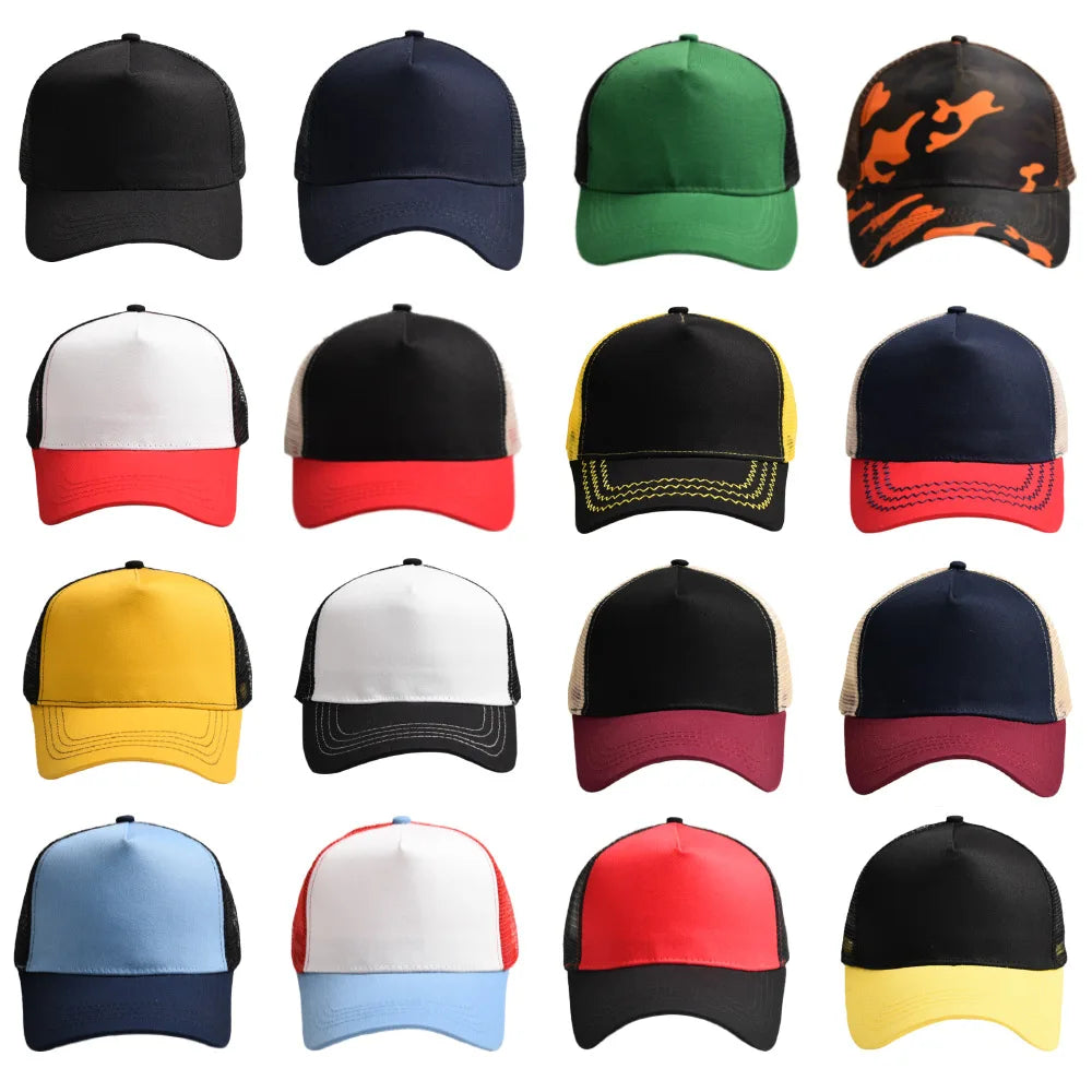 Custom Logo Print Basic Solid Color Mesh Breathable Baseball Cap Summer Sunshade Mesh 5 Panels Truck Driver Cap Wholesale