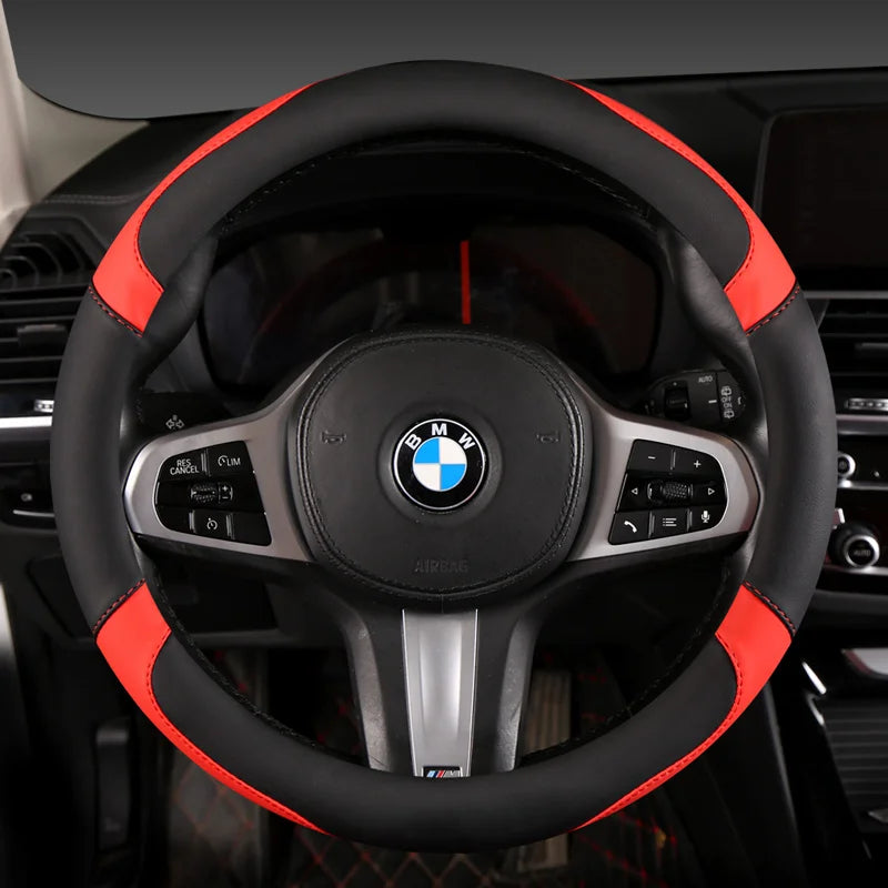 Car Steering Wheel Cover - Universal Car for Diverse Cars, Durable Leather Cover with Anti-Slip Lining, Fit for 14.5"-15"