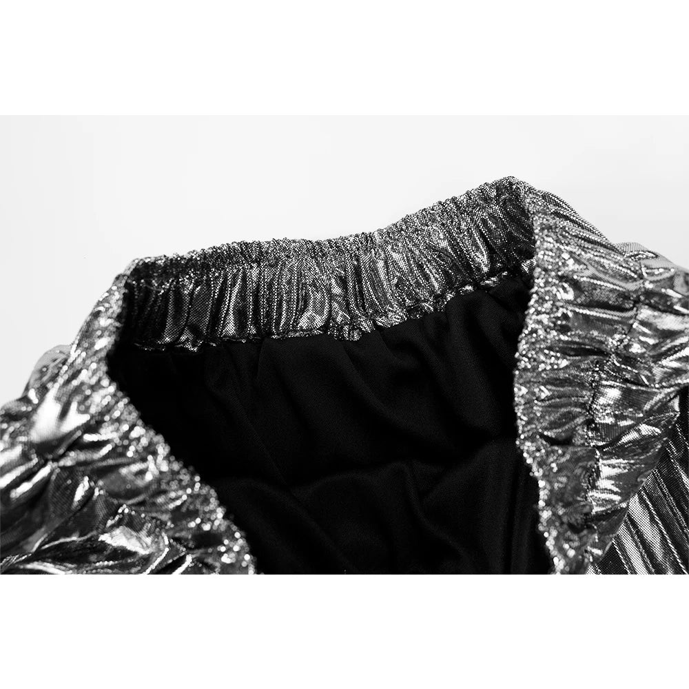 SISHION 2025 New Spring Shiny Long Midi Skirts for Women SS0039 Elastic Waist Metallic Elegant Fashion Golden Black Pink Skirt
