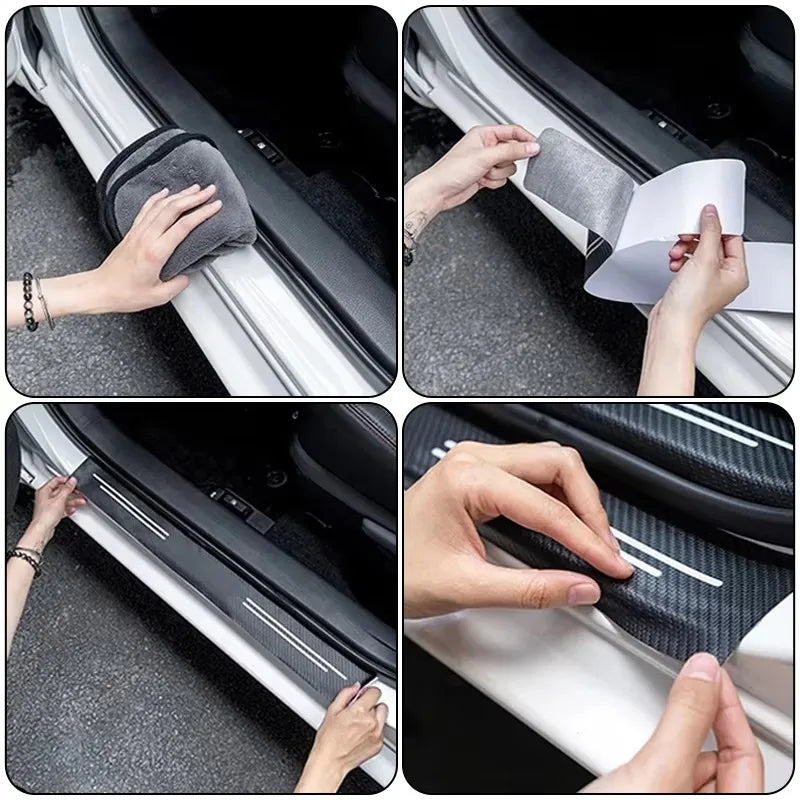 Car Door Sill Anti-scratch Stickers Carbon Microfiber Sticker For Ford Edge Explorer Transit Ranger Kuga MK2 MK7 Fusion Ecosport