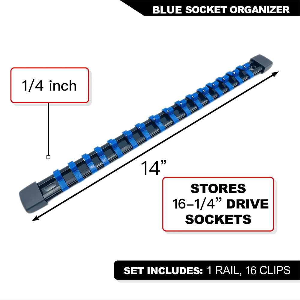 Socket Organizer Set 1/4-Inch 3/8-Inch 1/2-Inch Socket Organizer for Tool Box Drawer Drive Socket Trays, Socket Holder Clip Rail