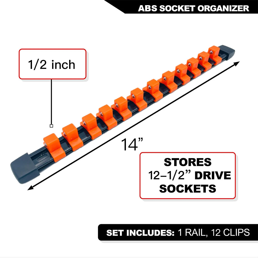 Socket Organizer Set 1/4-Inch 3/8-Inch 1/2-Inch Socket Organizer for Tool Box Drawer Drive Socket Trays, Socket Holder Clip Rail