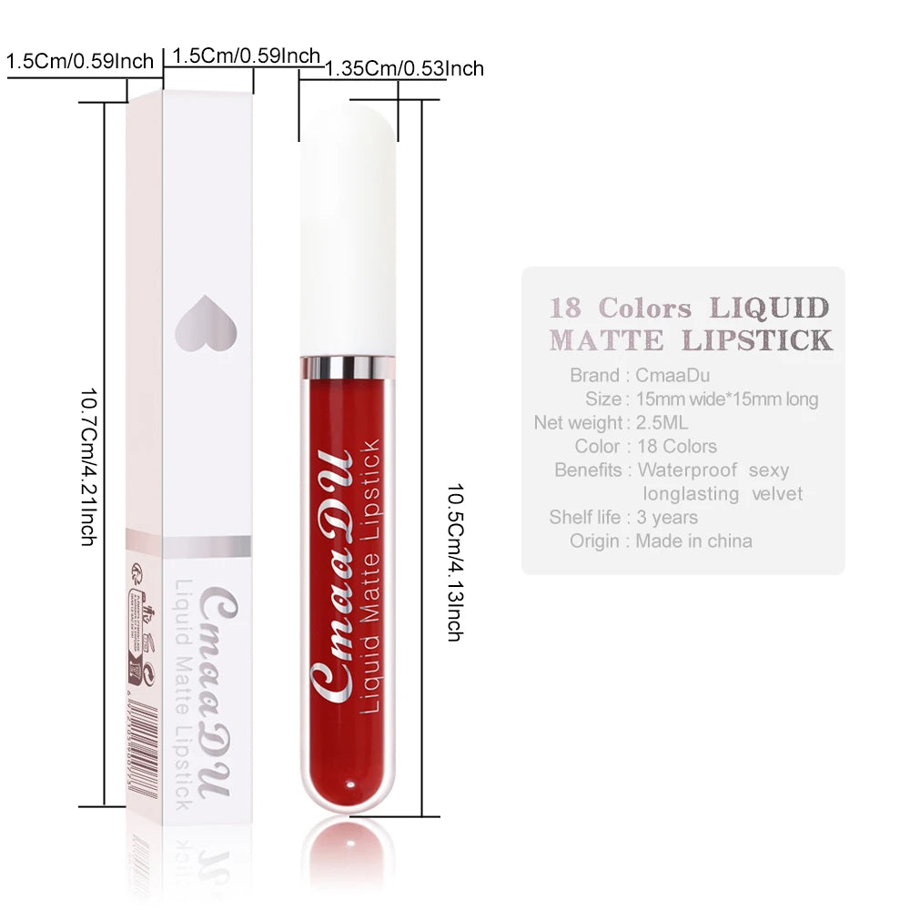 CmaaDu 1 Pcs Matte Lip Gloss Liquid Lipstick- Lip Stains with Long-Lasting Waterproof, Adult Age Range, Red Tones Easy to Color
